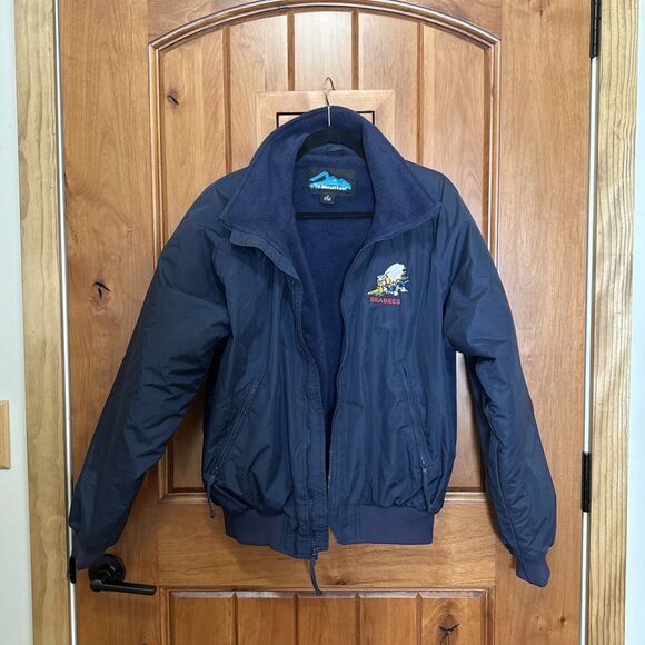 Vintage Seabees Tri Mountain Men's Jacket Navy Blue Full Zip Pockets Men’s Small - Picture 1 of 15